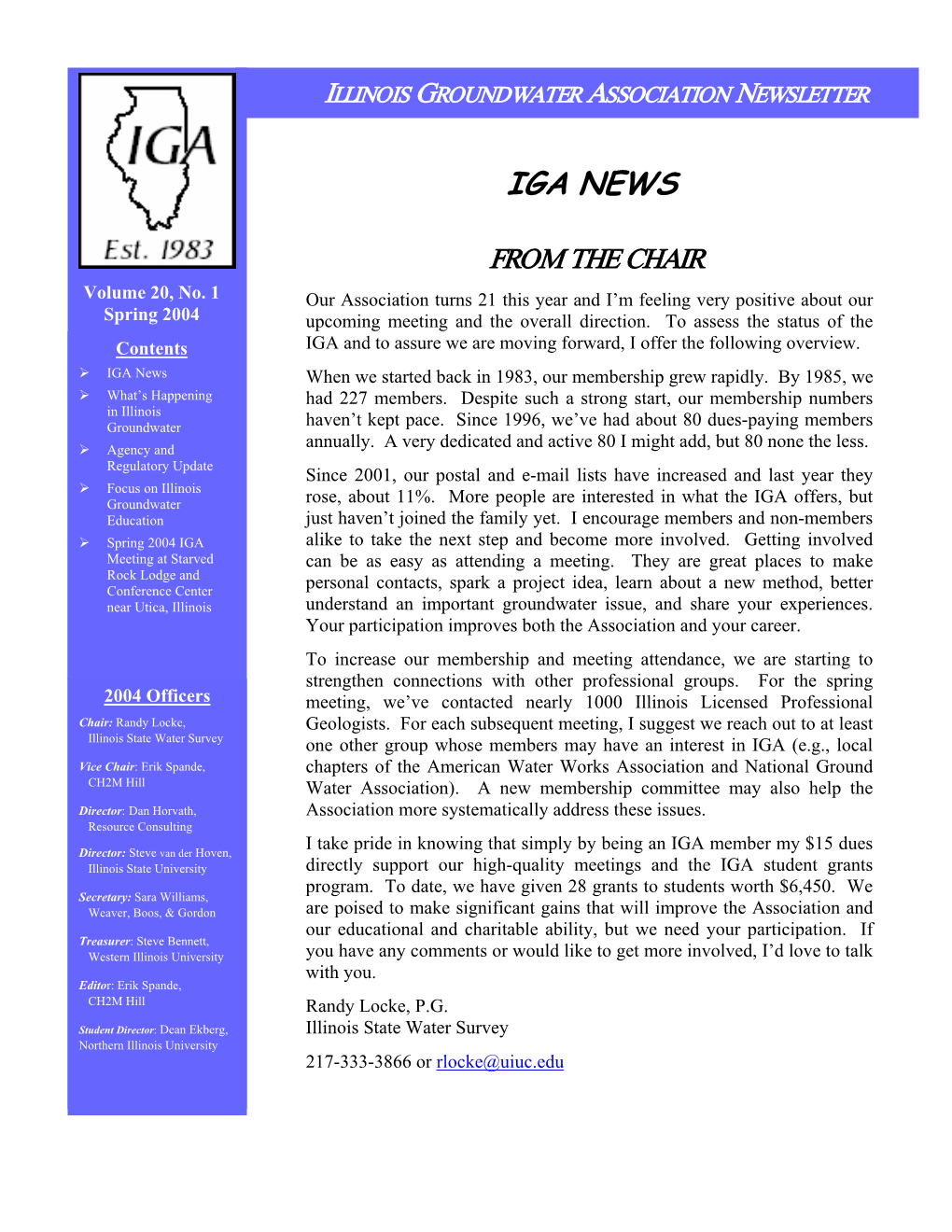 Illinois Groundwater Association Newsletter