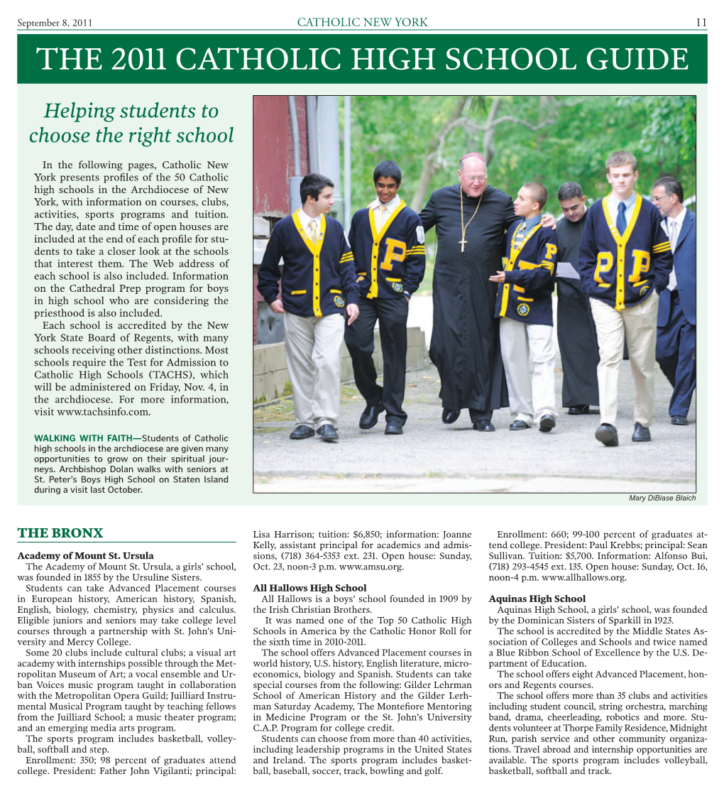 The 2011 Catholic High School Guide