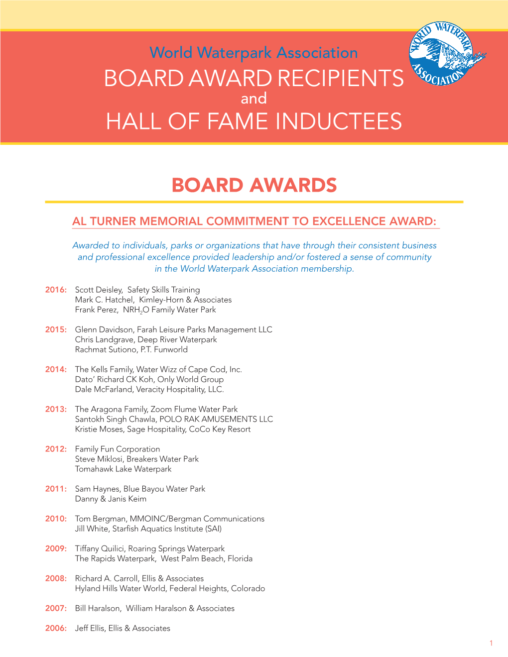 Board Award Recipients Hall of Fame Inductees