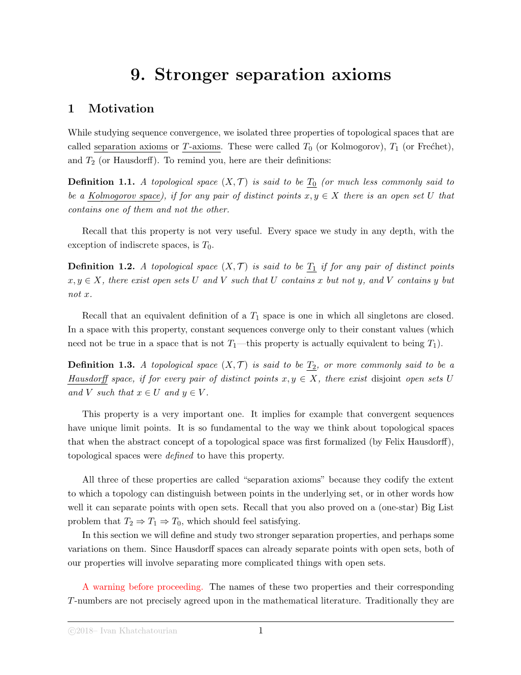 9. Stronger Separation Axioms