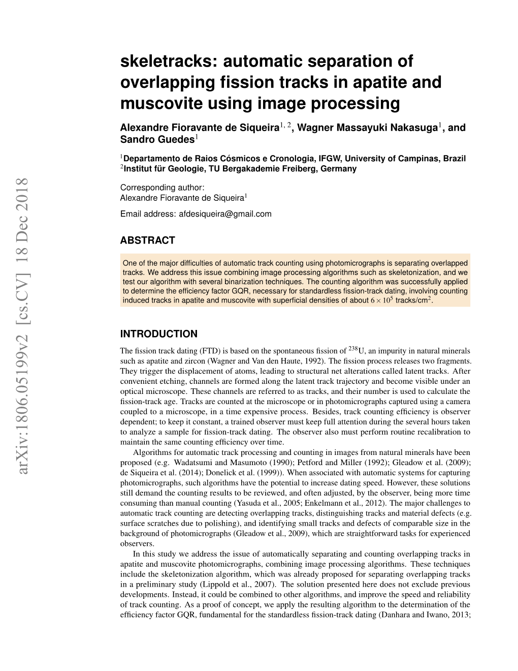 Skeletracks: Automatic Separation of Overlapping Fission Tracks in Apatite and Muscovite Using Image Processing