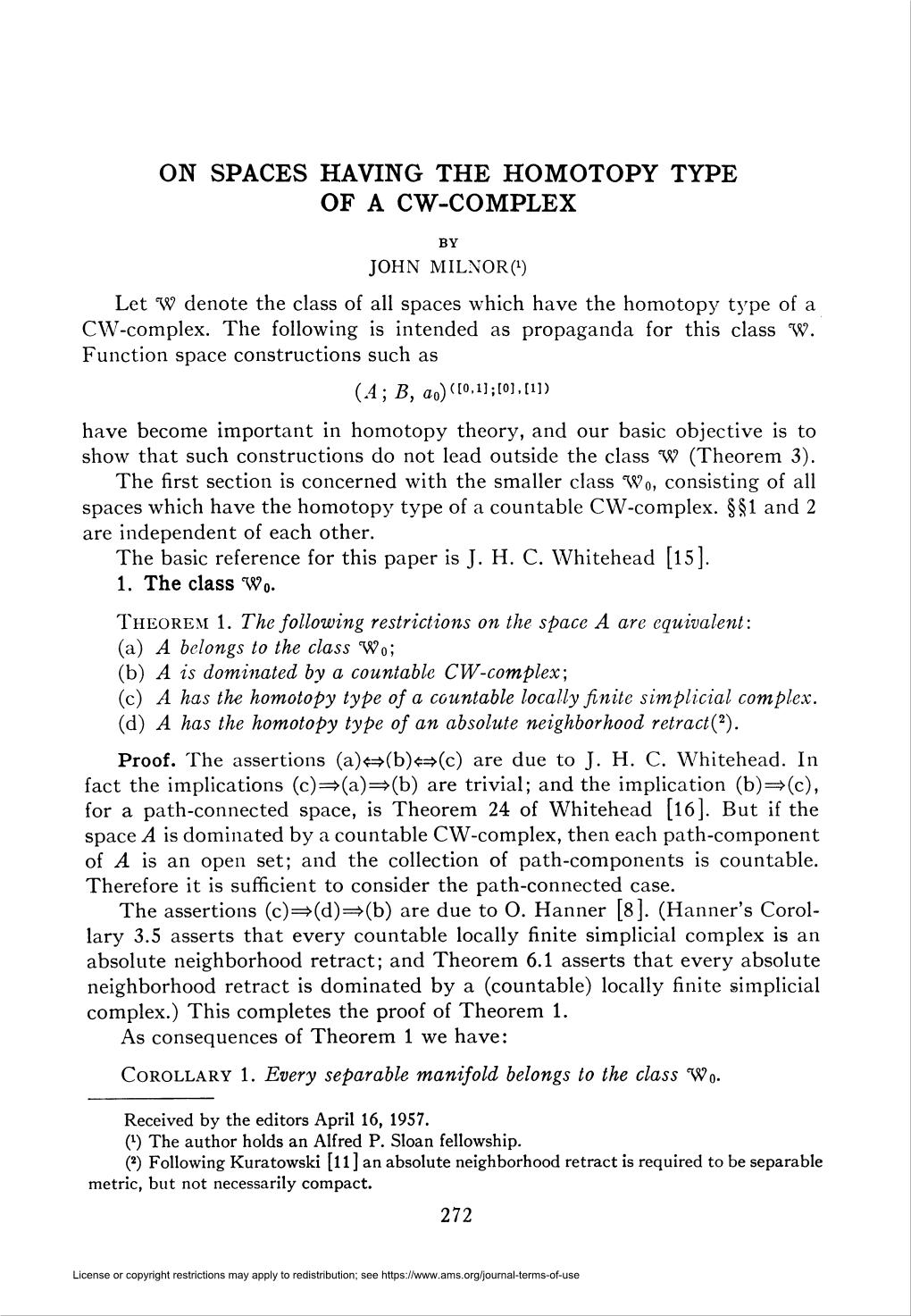 On Spaces Having the Homotopy Type of a Cw-Complex