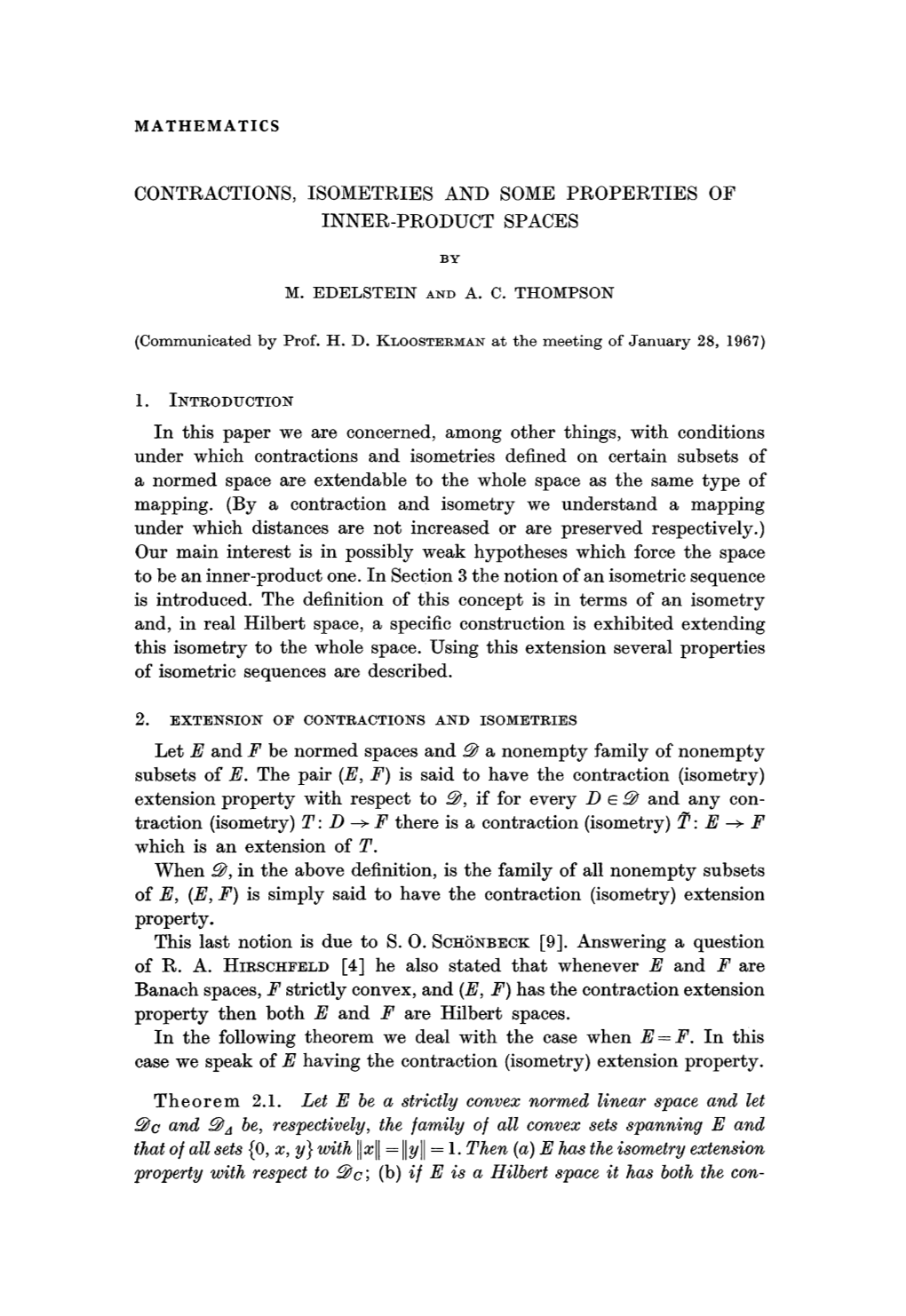 Contractions, Isometries and Some Properties of Inner-Product Spaces