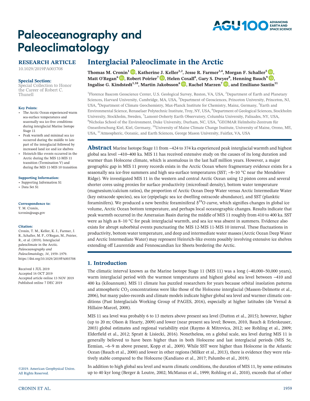 Interglacial Paleoclimate in the Arctic 10.1029/2019PA003708 Thomas M