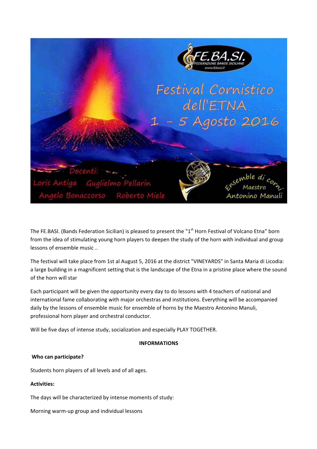 1St Horn Festival of Volcano Etna