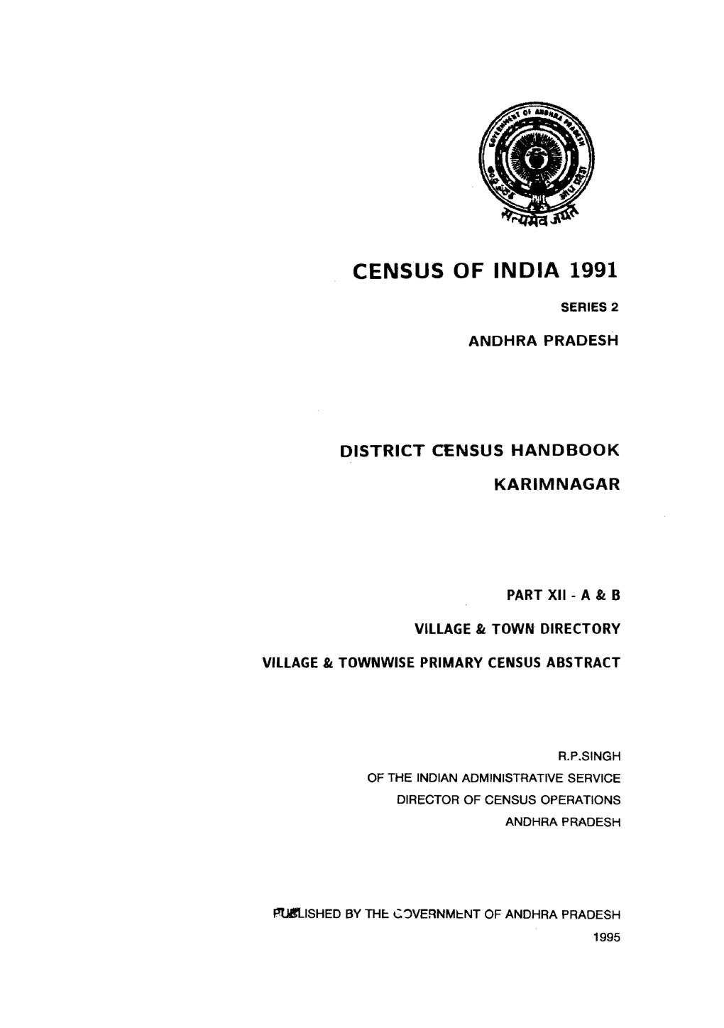 District Census Handbook, Karimnagar, Part XII-A & B, Series-2