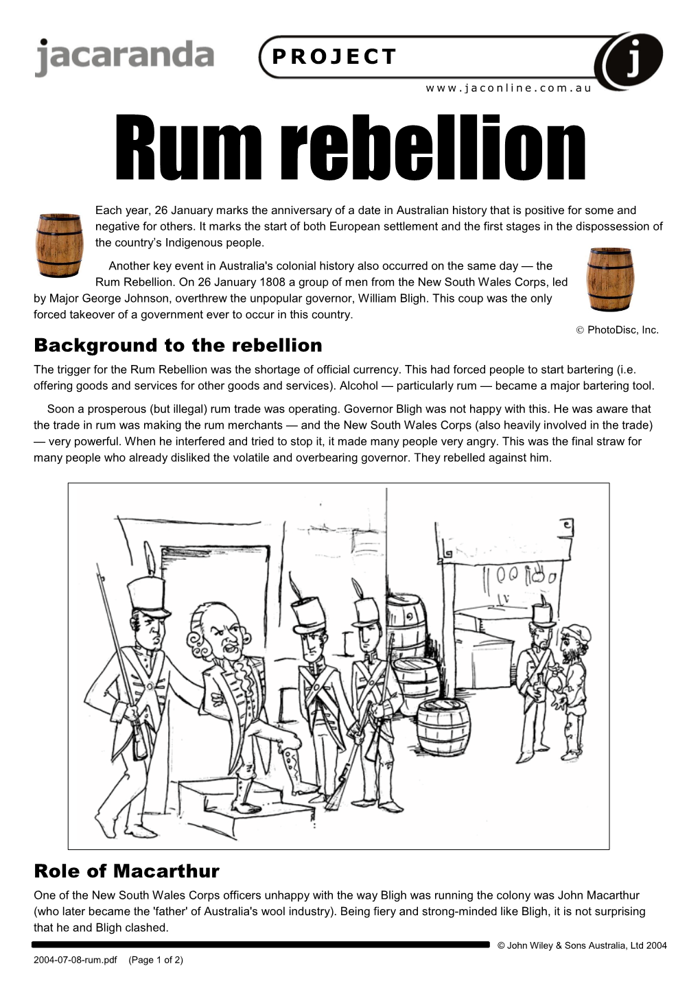 Rum Rebellion Each Year, 26 January Marks the Anniversary of a Date in Australian History That Is Positive for Some and Negative for Others