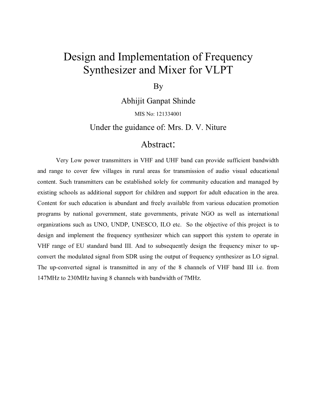 Design and Implementation of Frequency Synthesizer and Mixer for VLPT by Abhijit Ganpat Shinde