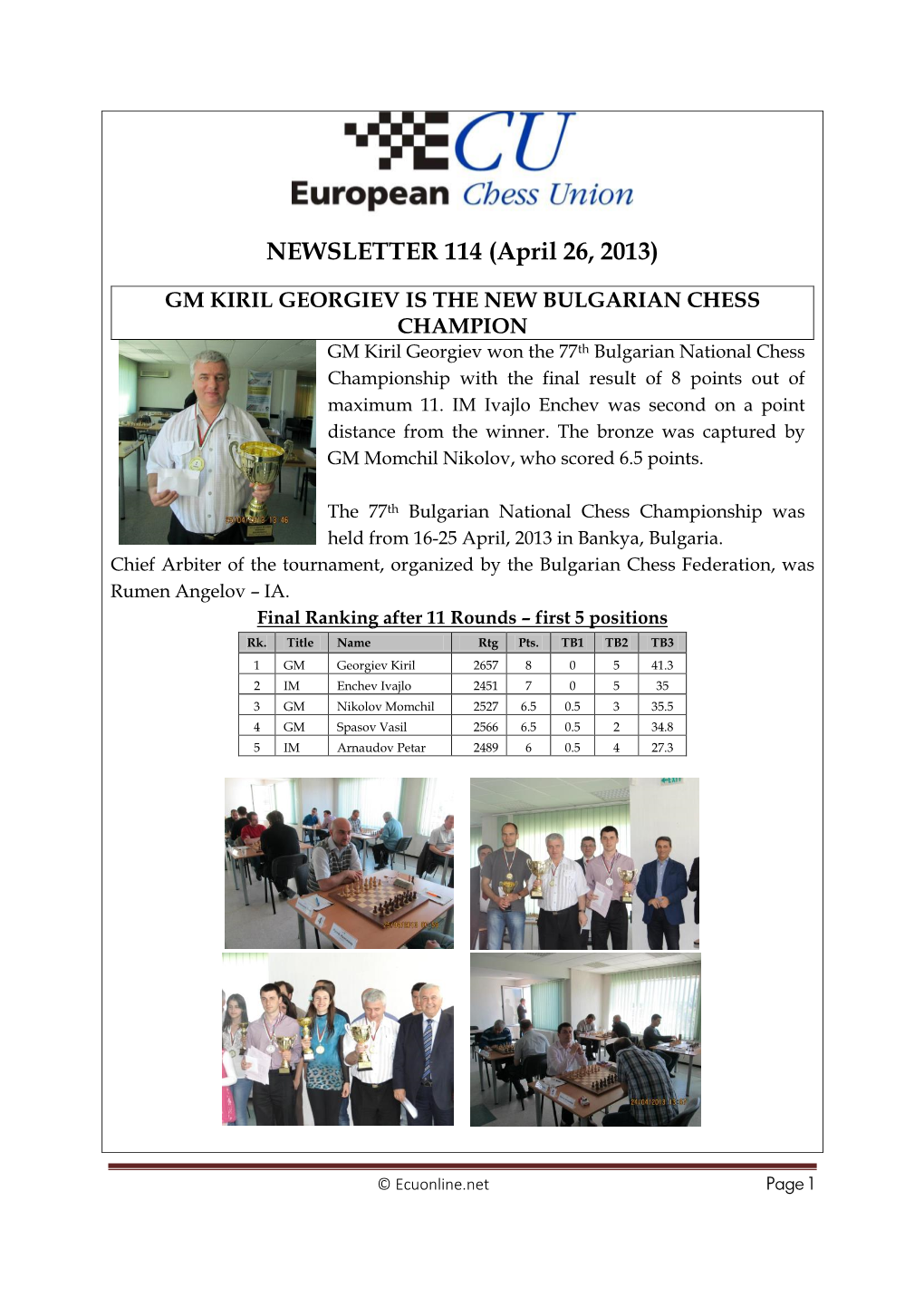 NEWSLETTER 114 (April 26, 2013)