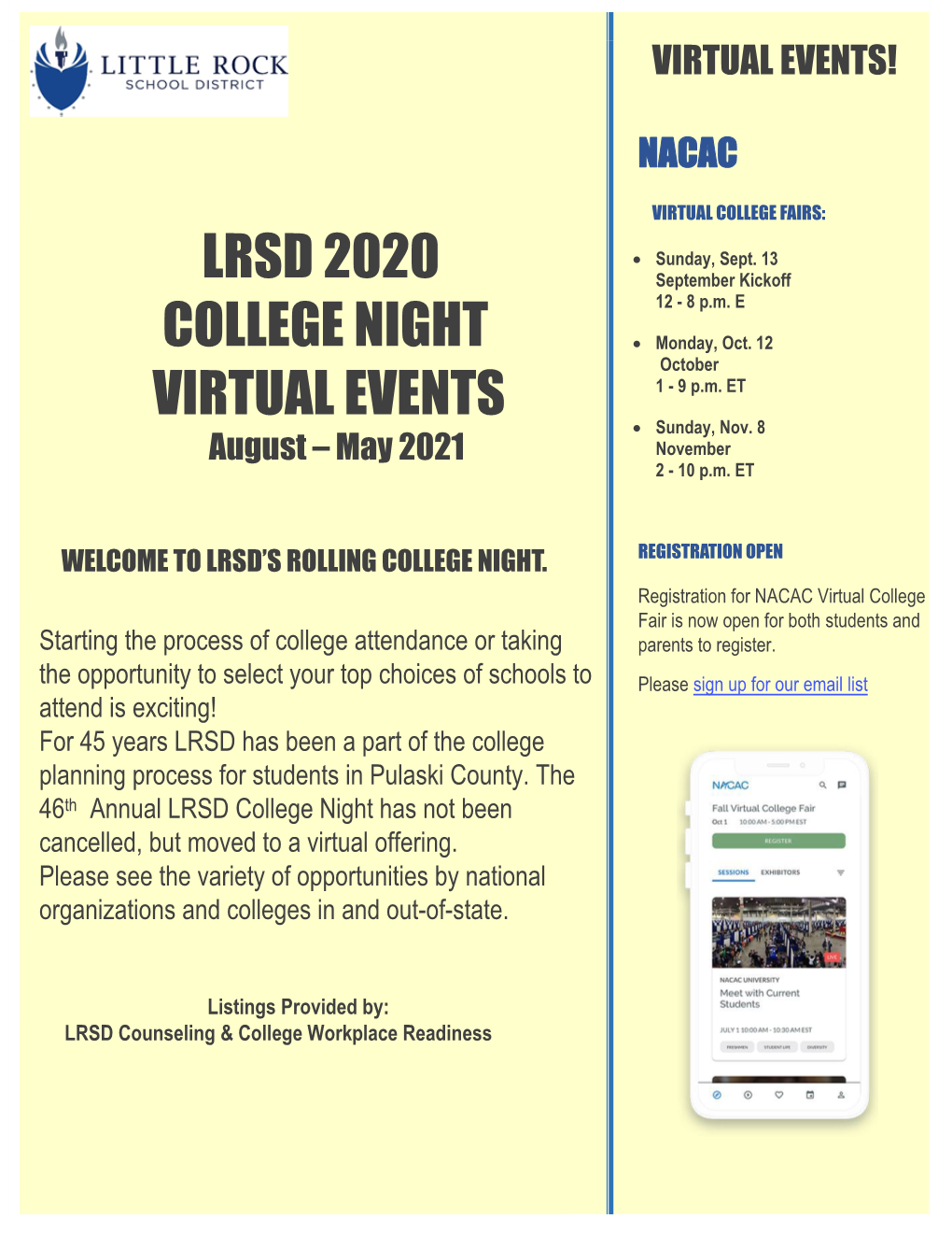 Lrsd 2020 College Night Virtual Events