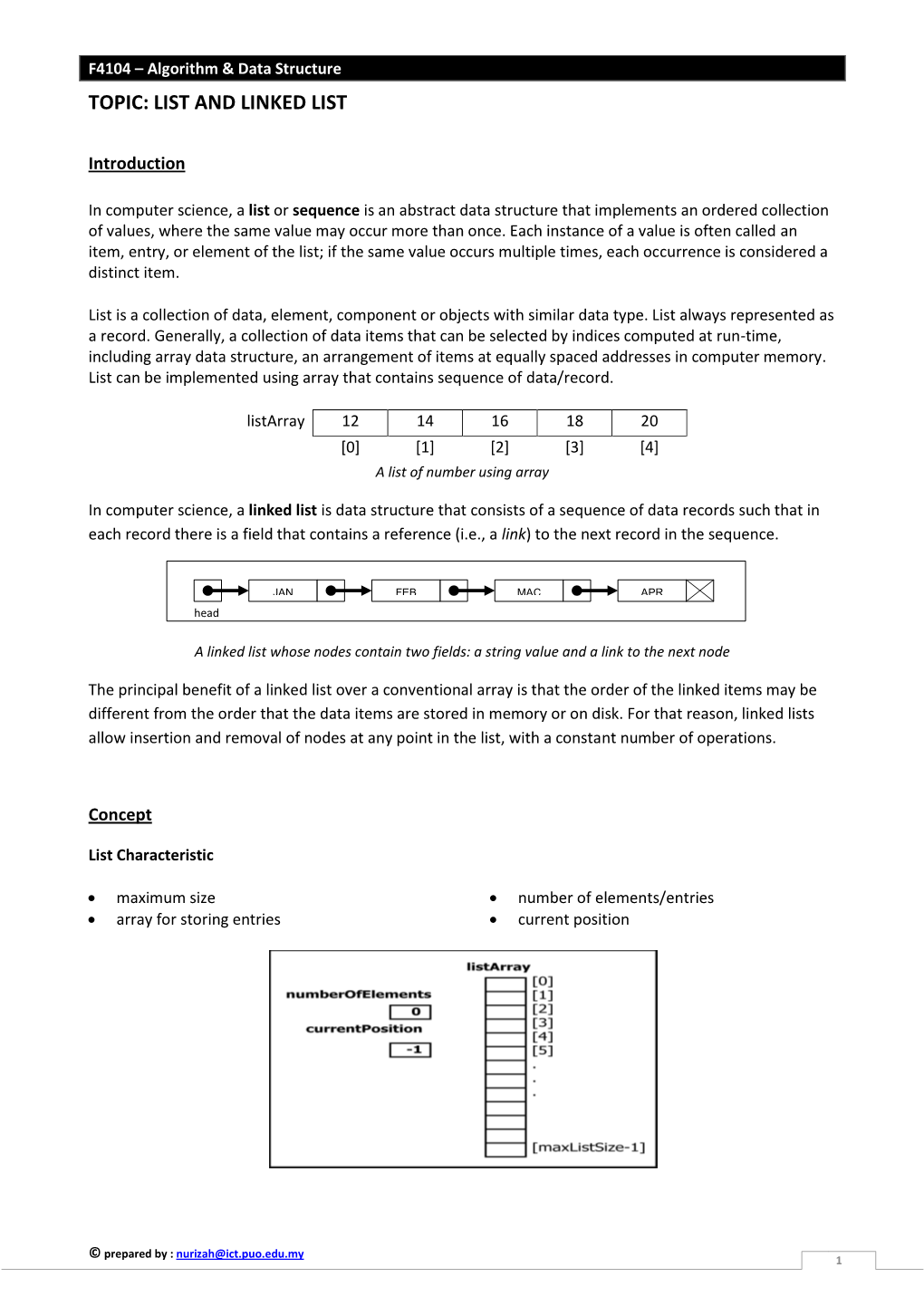 Topic: List and Linked List