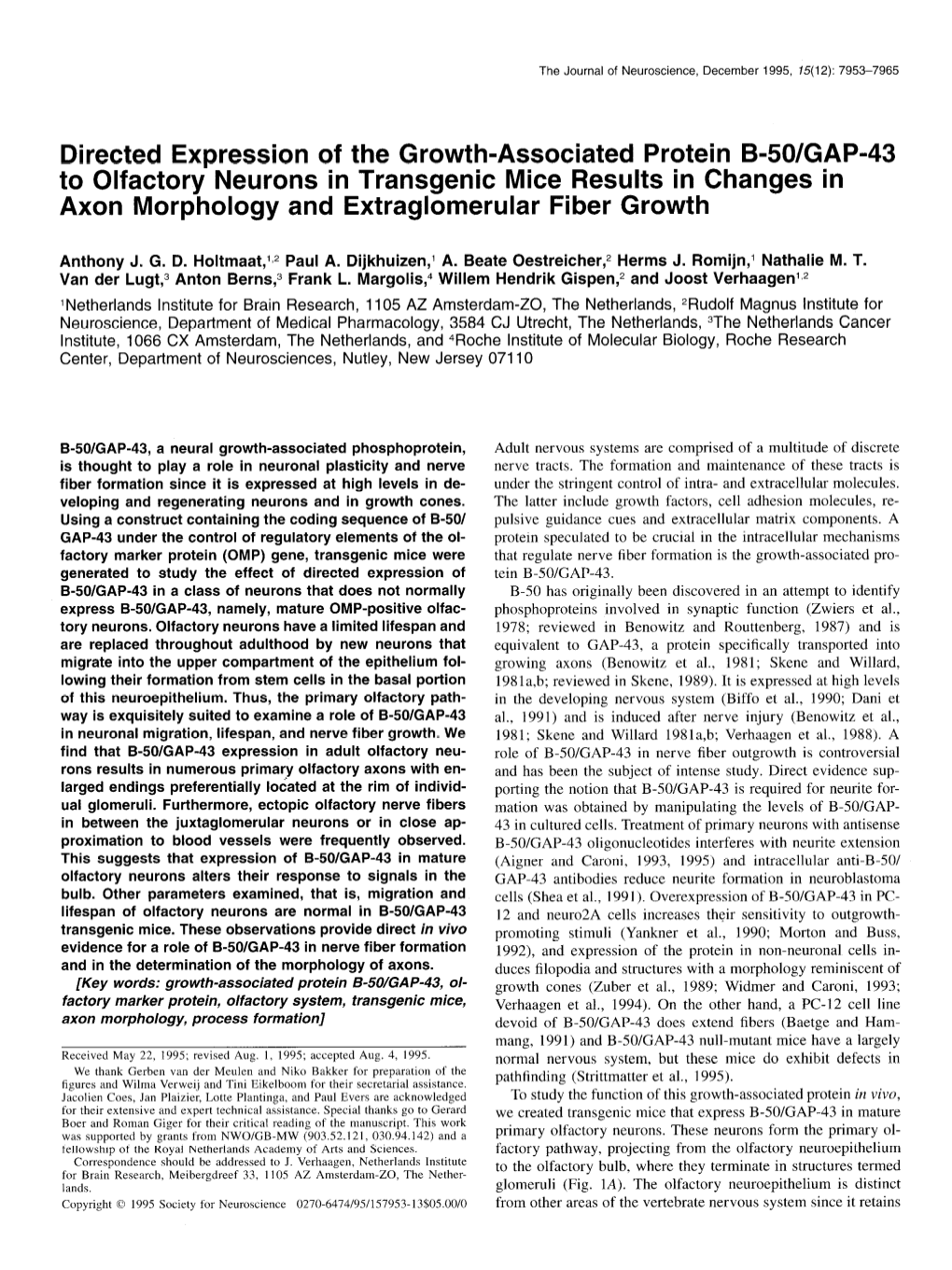 Directed Expression of the Growth-Associated Protein B-50