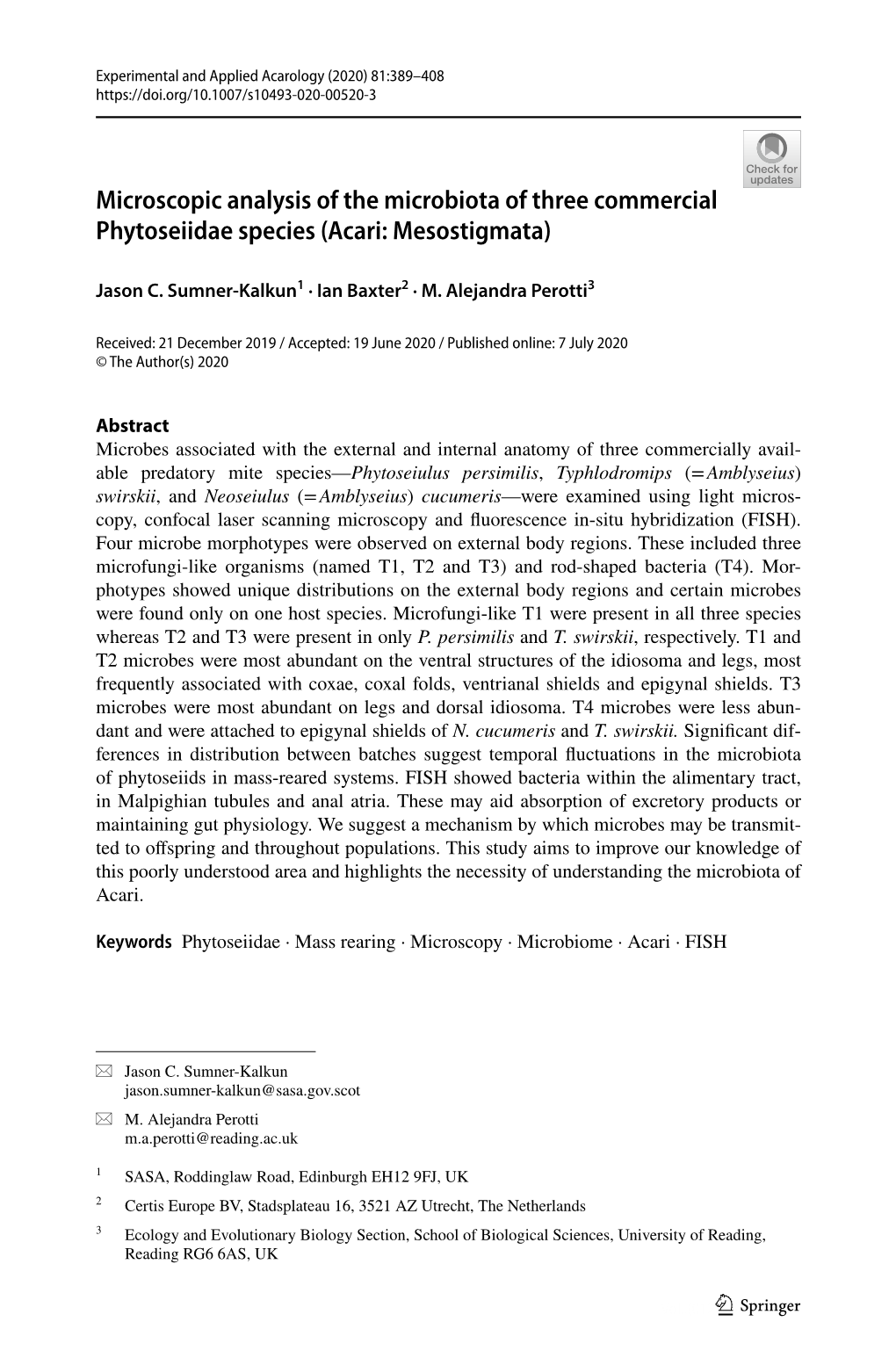 Microscopic Analysis of the Microbiota of Three Commercial Phytoseiidae Species (Acari: Mesostigmata)