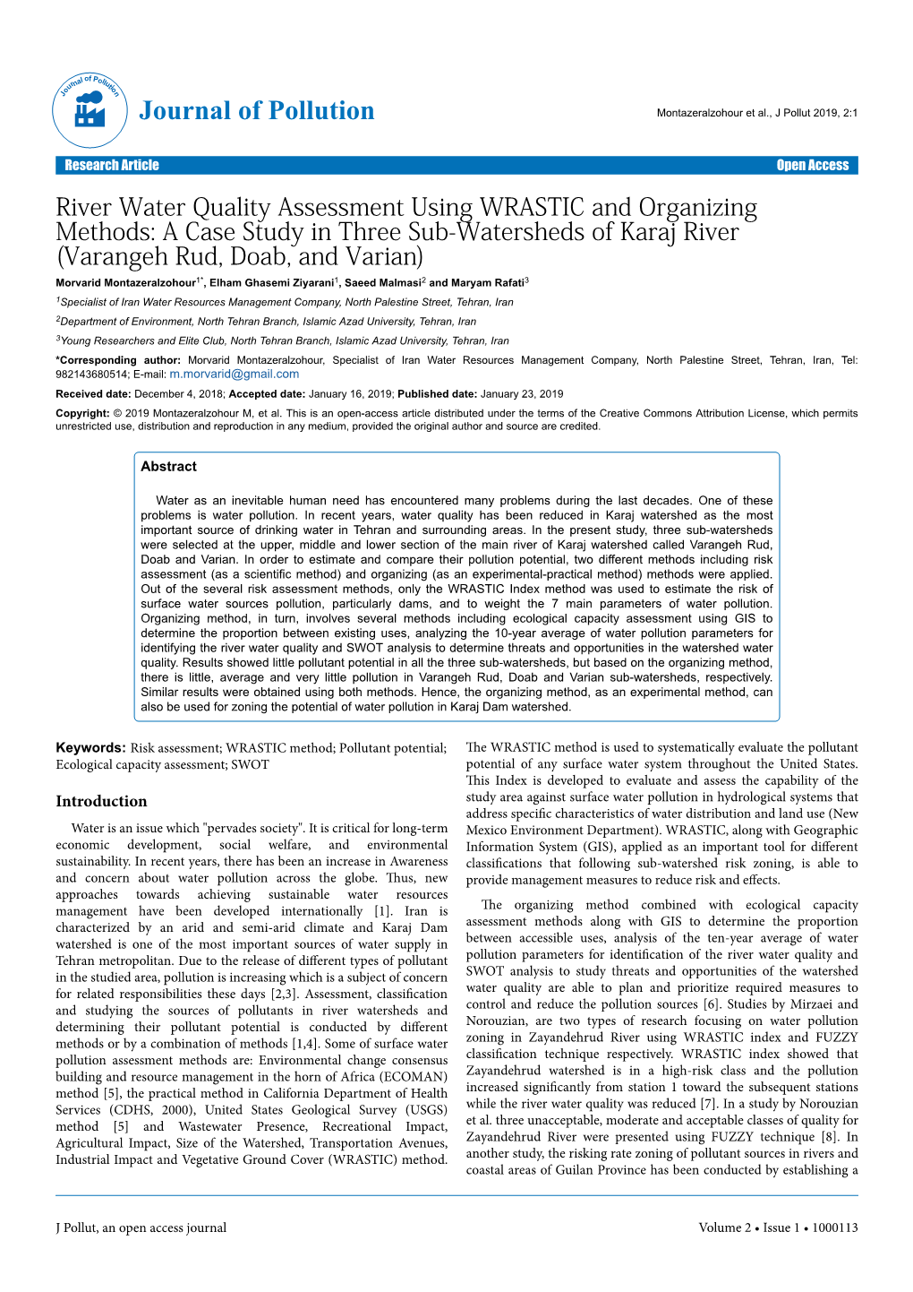 River Water Quality Assessment Using WRASTIC and Organizing Methods: a Case Study in Three Sub-Watersheds of Karaj River (Varang