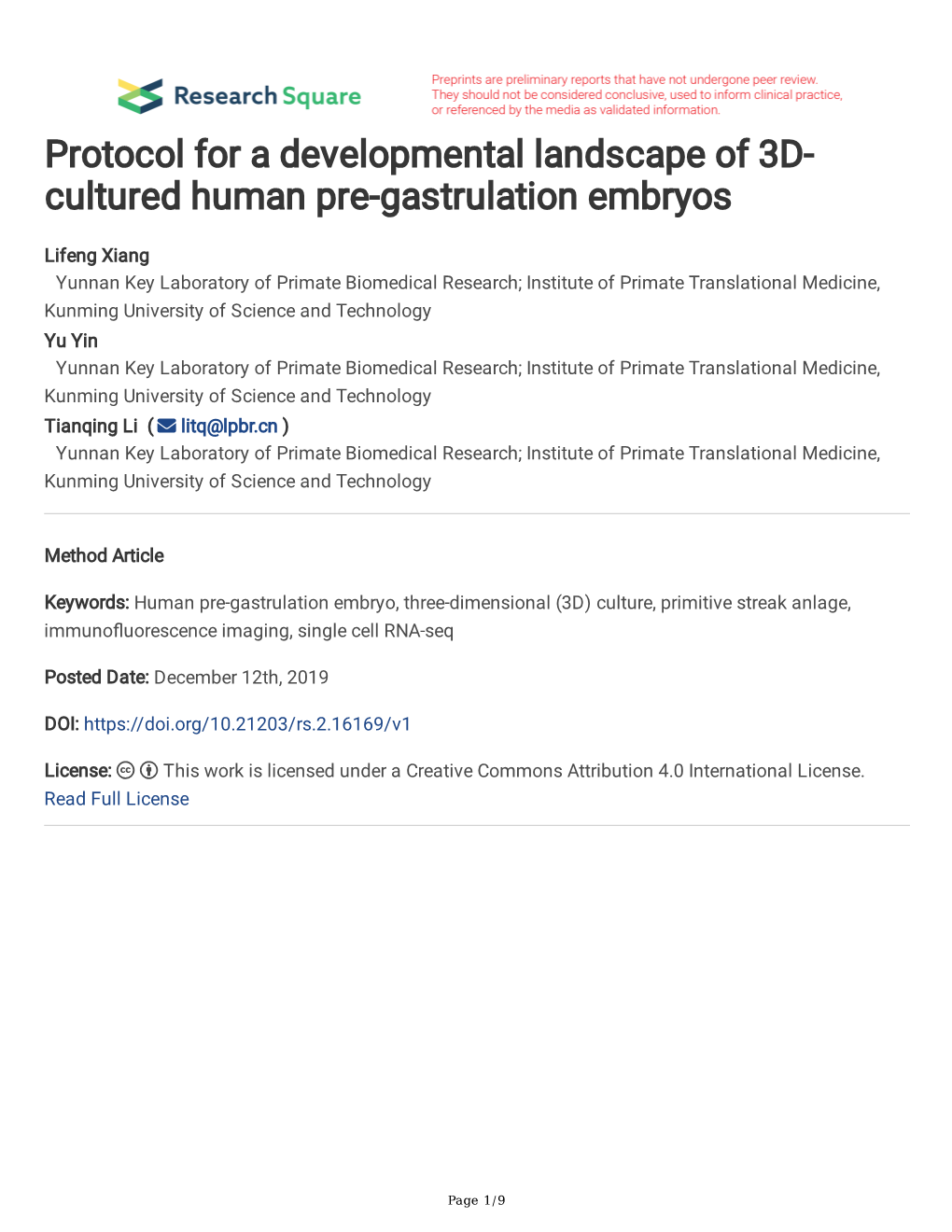 Cultured Human Pre-Gastrulation Embryos