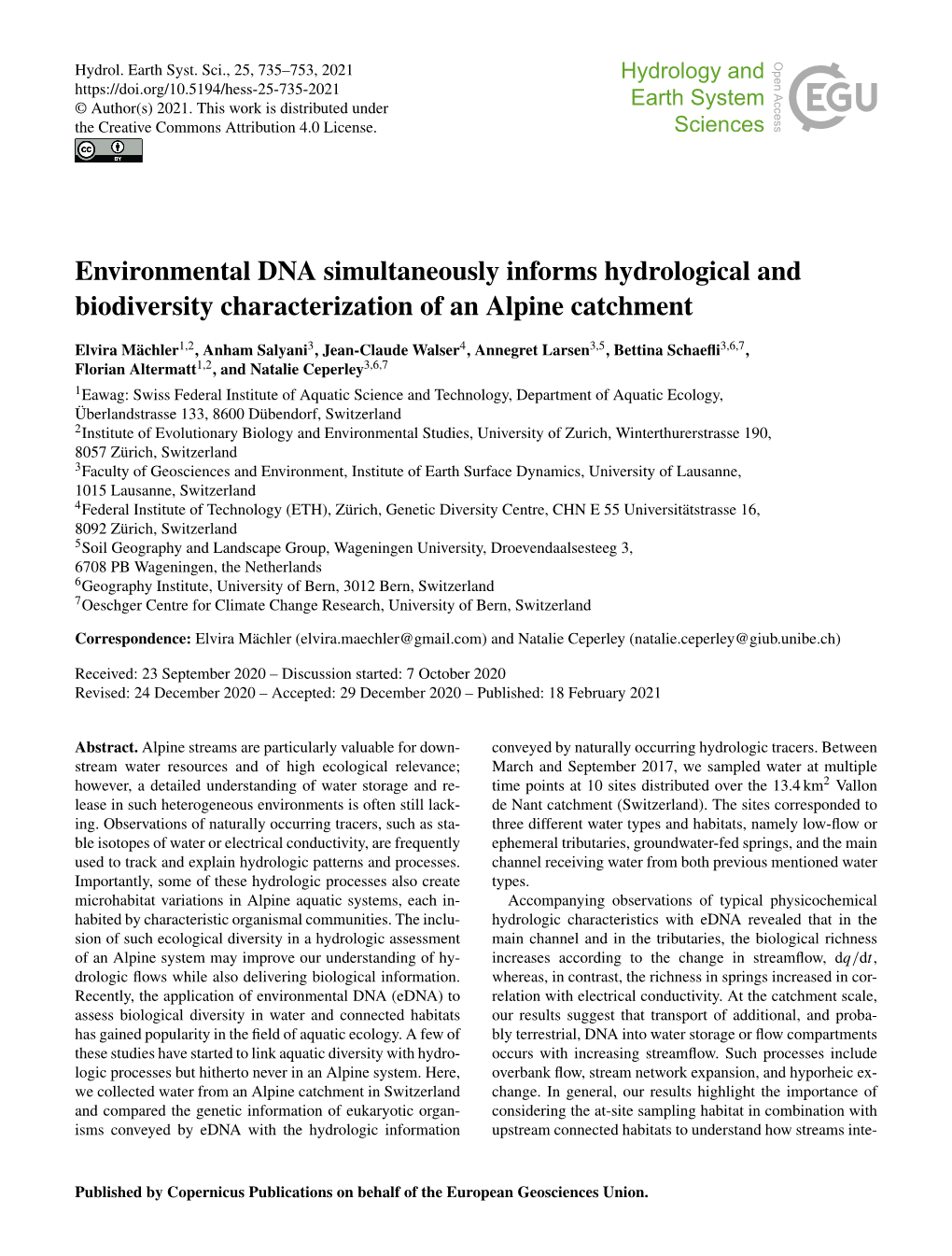 Environmental DNA Simultaneously Informs Hydrological and Biodiversity Characterization of an Alpine Catchment