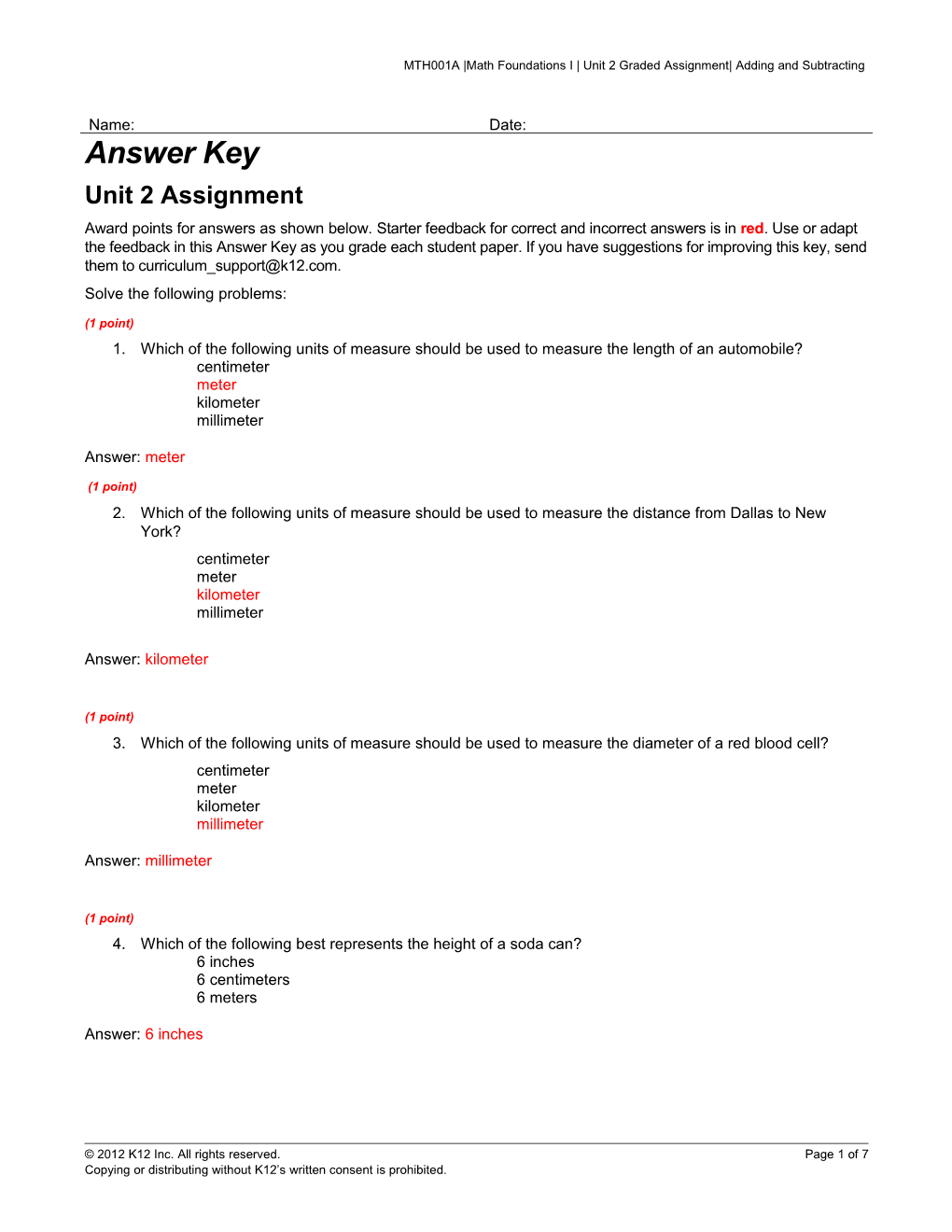 MTH001A Math Foundations I Unit 2 Graded Assignment Adding and Subtracting