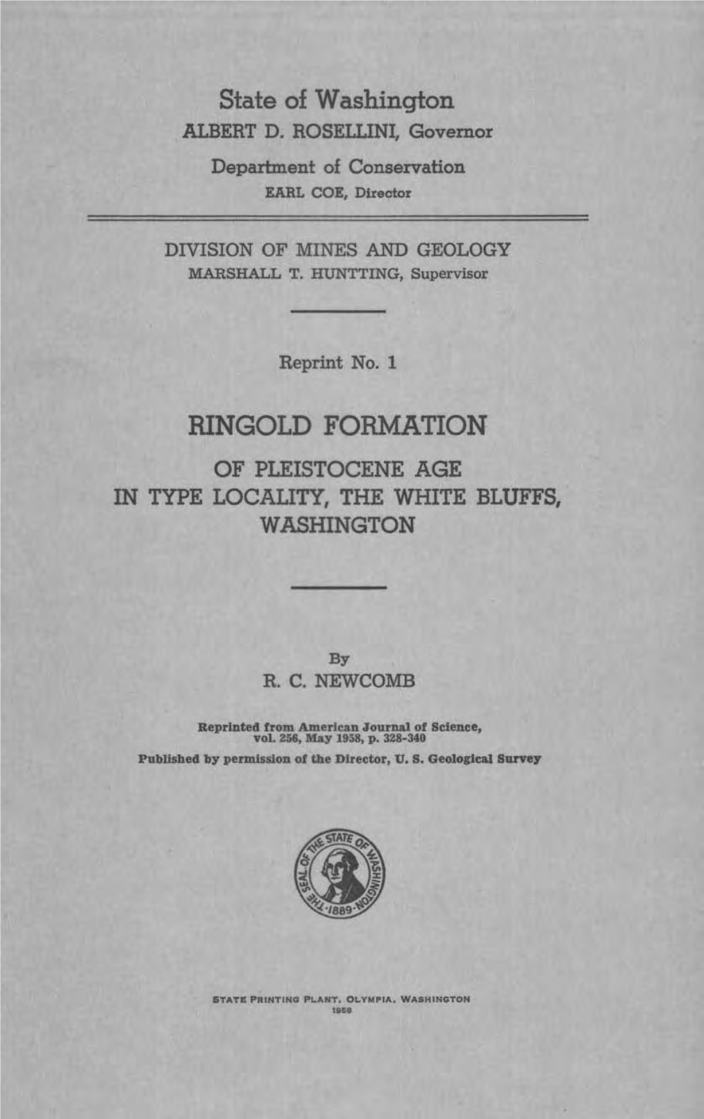 Reprint 1. Ringold Formation of Pleistocene Age in Type