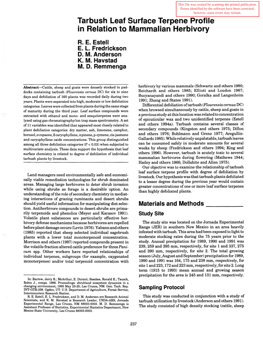 Proceedings: Shrubland Ecosystem Dynamics in a Changing Environment; 1995 May 23-25; Las Cruces, NM