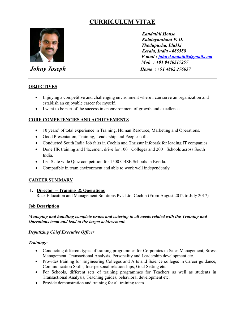 CURRICULUM VITAE Johny Joseph