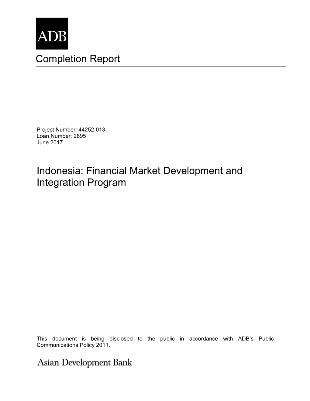 Completion Report Indonesia: Financial Market Development And