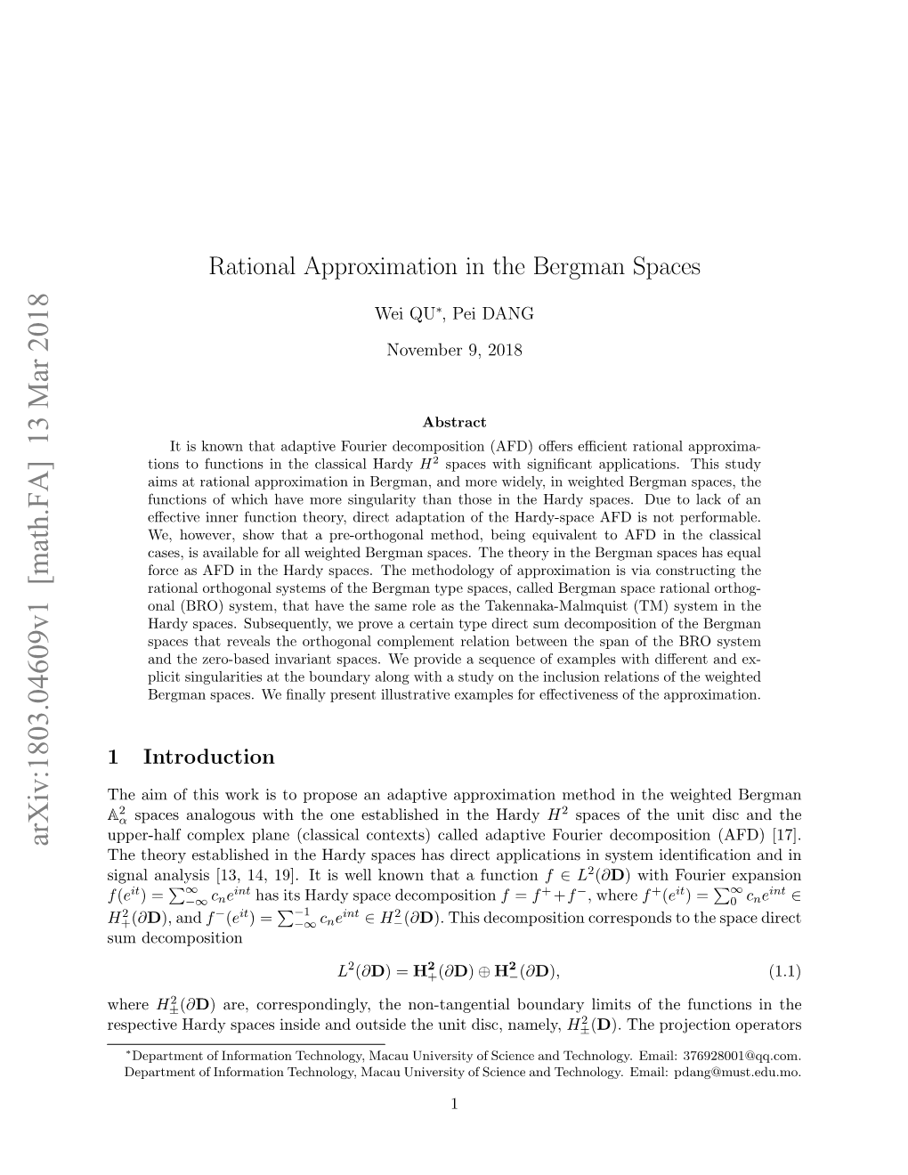 Rational Approximation in the Bergman Spaces