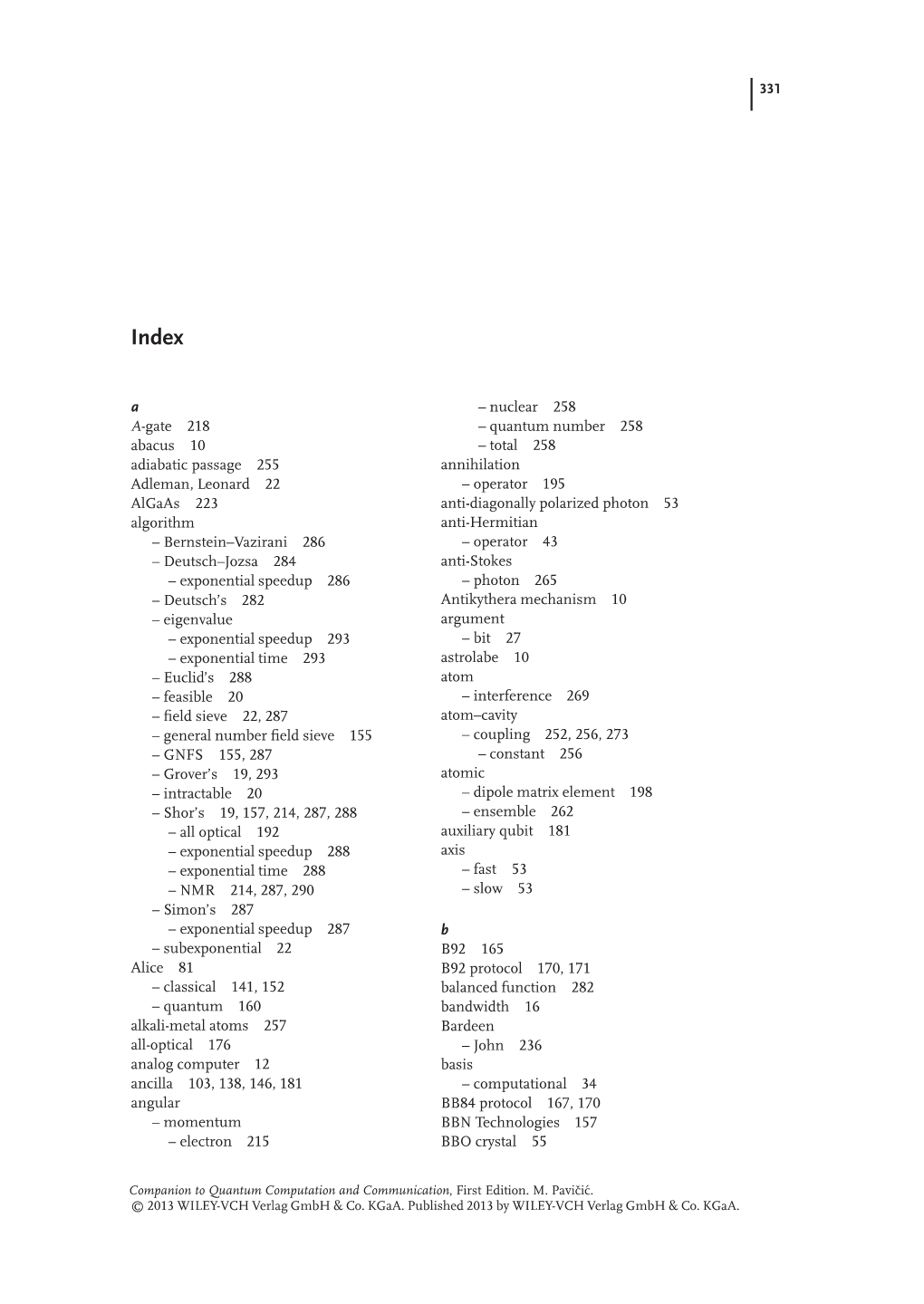 I I Mladen Paviˇci´C: Companion to Quantum Computation and Communication — 2013/3/5 — Page 331 — Le-Tex I I