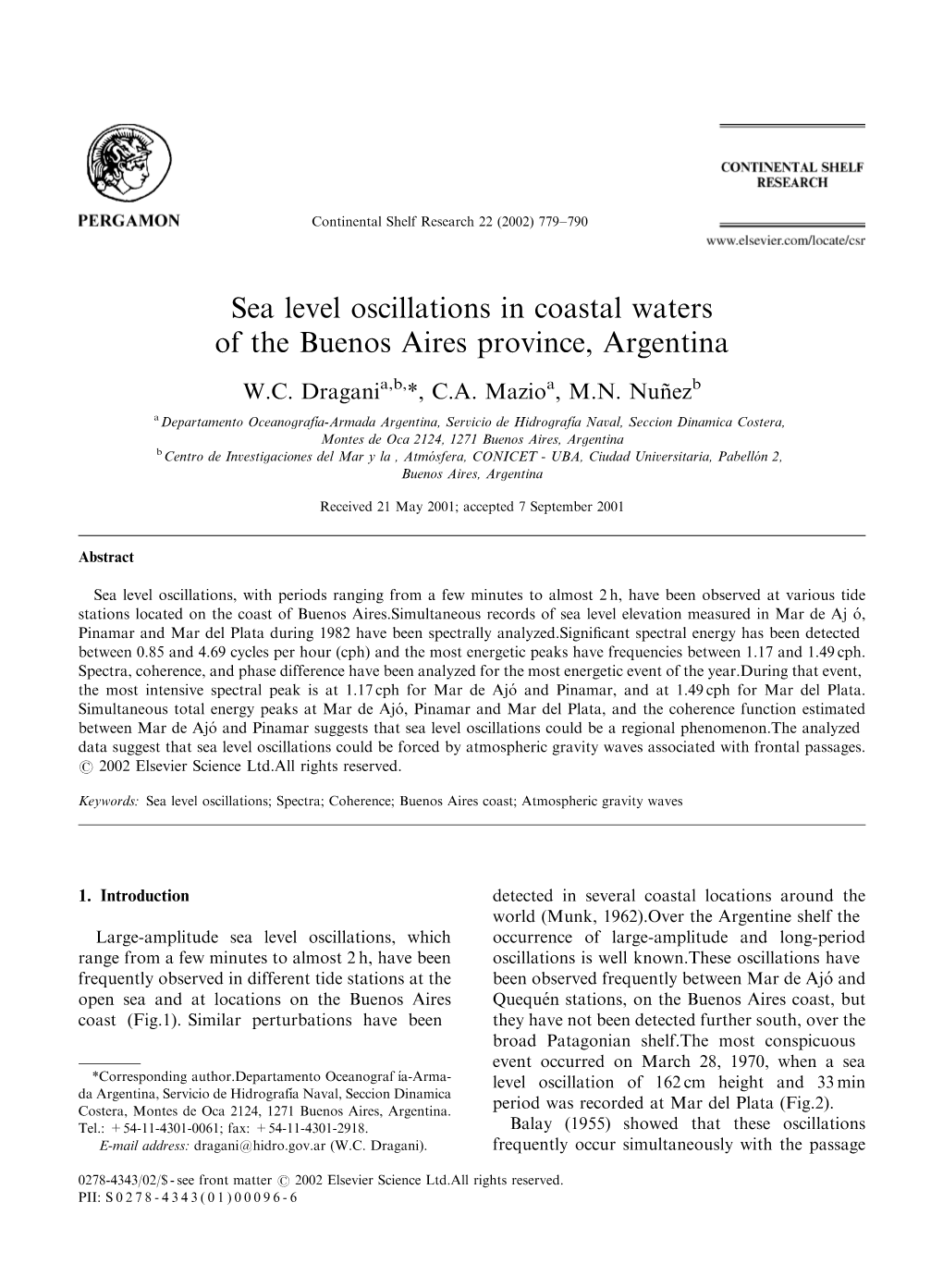 Sea Level Oscillations in Coastal Waters of the Buenos Aires Province, Argentina