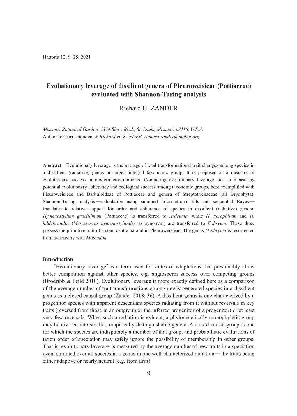 Evolutionary Leverage of Dissilient Genera of Pleuroweisieae (Pottiaceae) Evaluated with Shannon-Turing Analysis