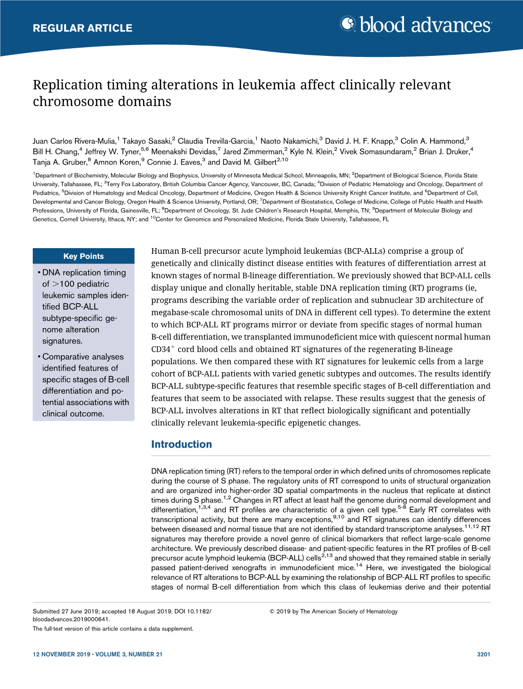 Replication Timing Alterations in Leukemia Affect Clinically Relevant Chromosome Domains