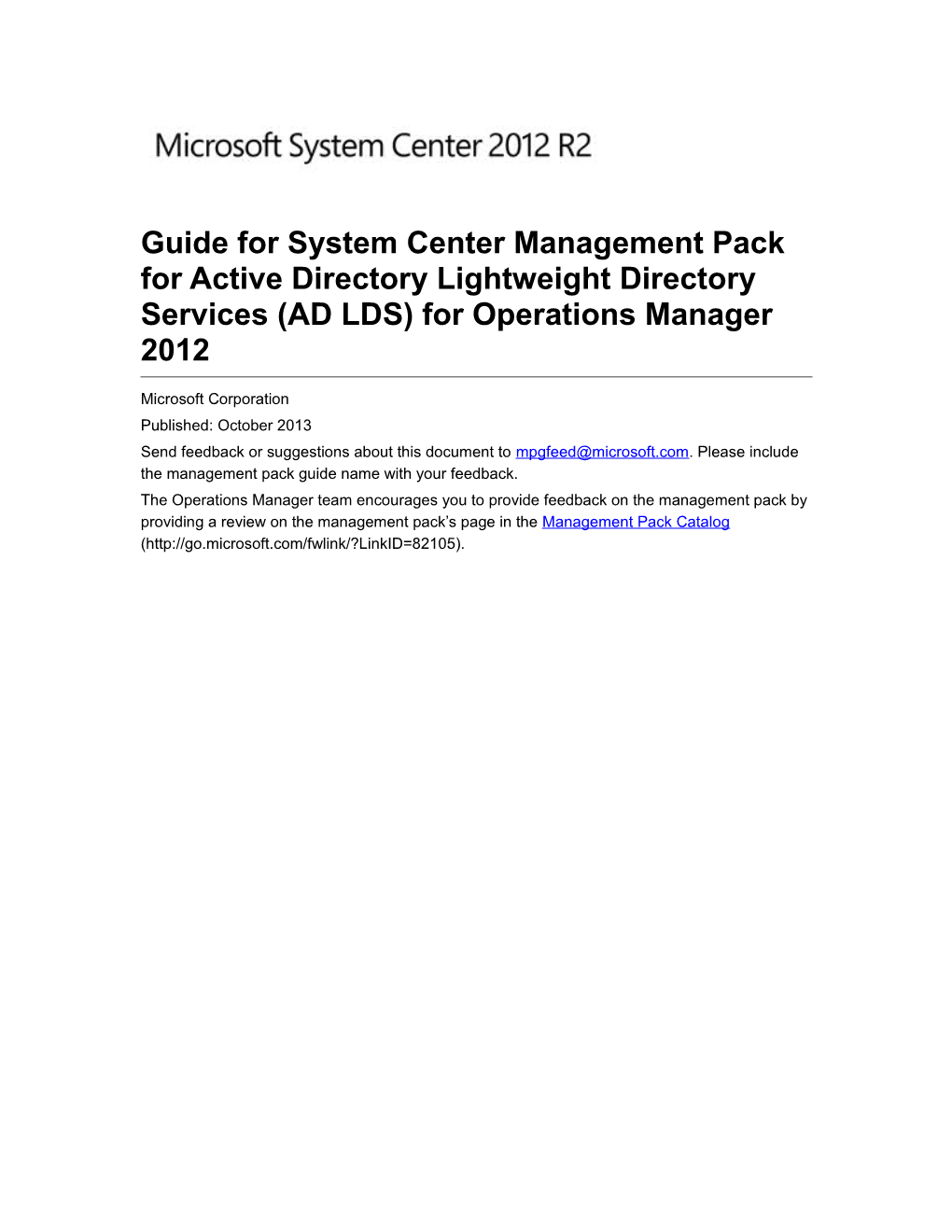 Guide for System Center Management Pack for Active Directory Lightweight Directory Services