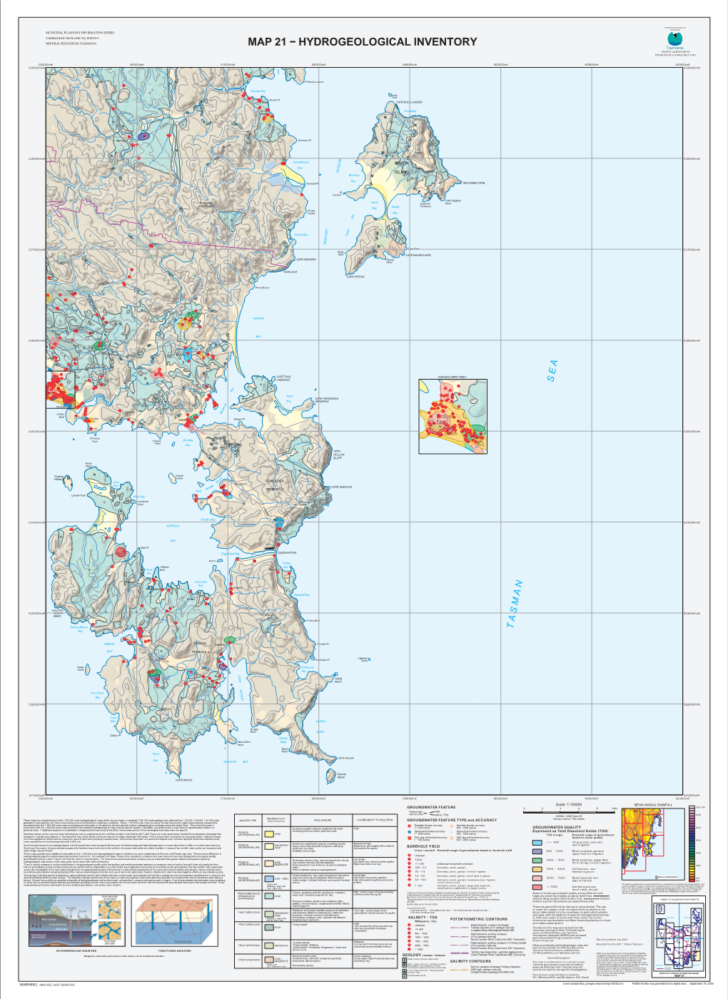 MAP 21 − HYDROGEOLOGICAL INVENTORY Tasmania ENERGY and RESOURCES DEPARTMENT of INFRASTRUCTURE