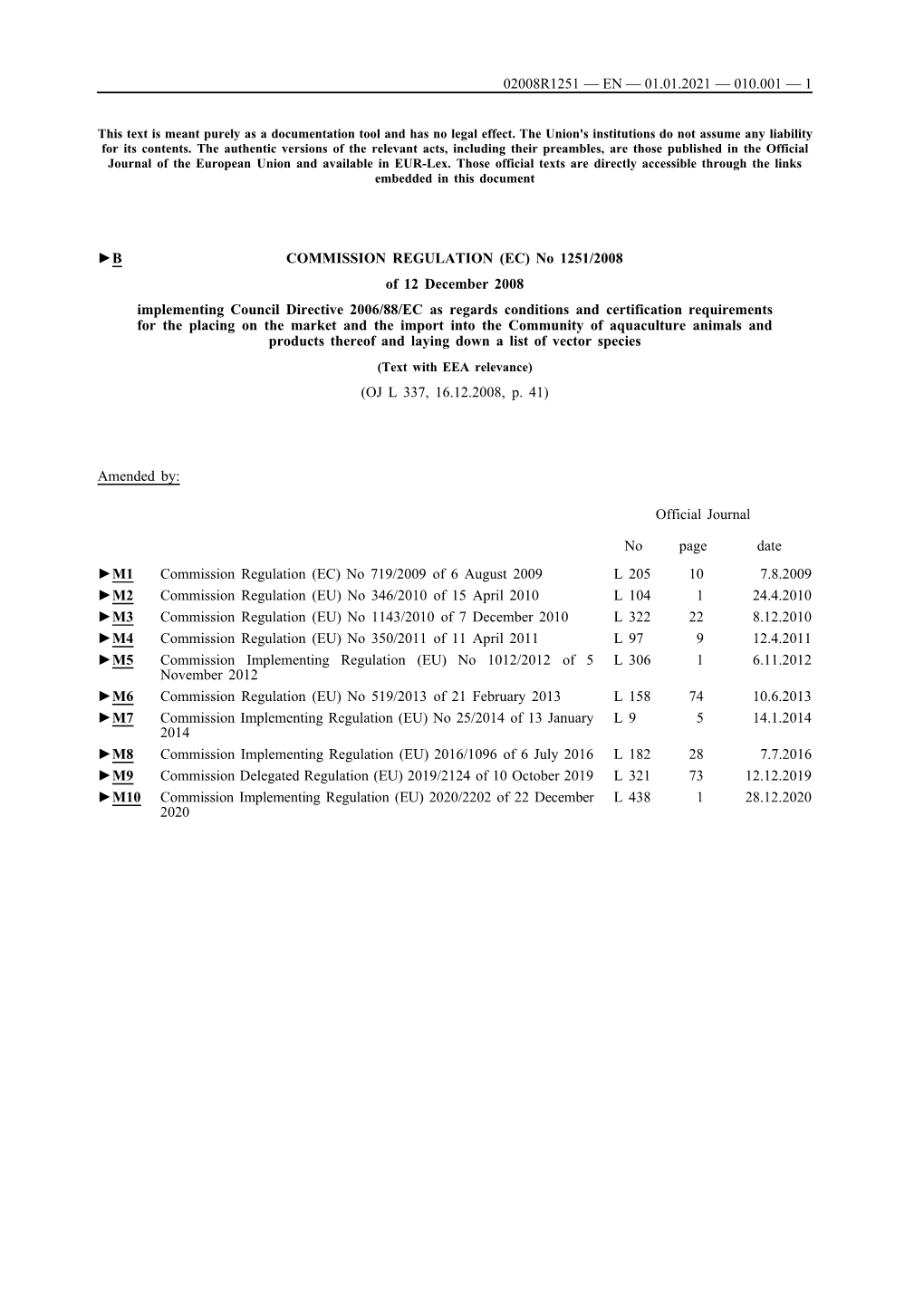 B COMMISSION REGULATION (EC) No 1251/2008 of 12