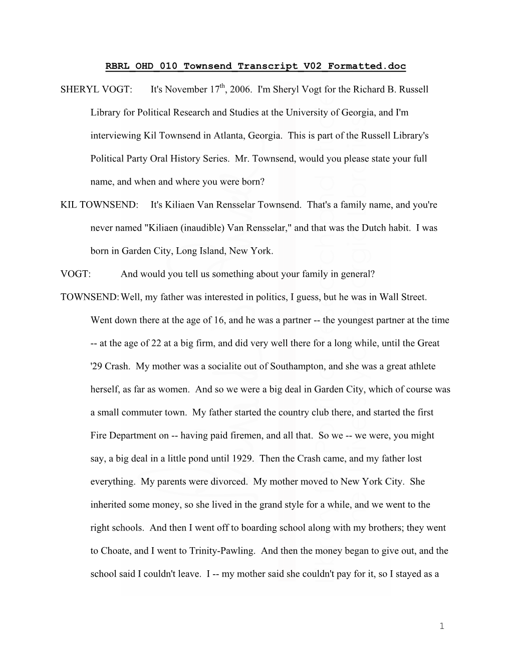 Townsend Transcript V02 Formatted.Doc SHERYL VOGT: It's November 17Th, 2006
