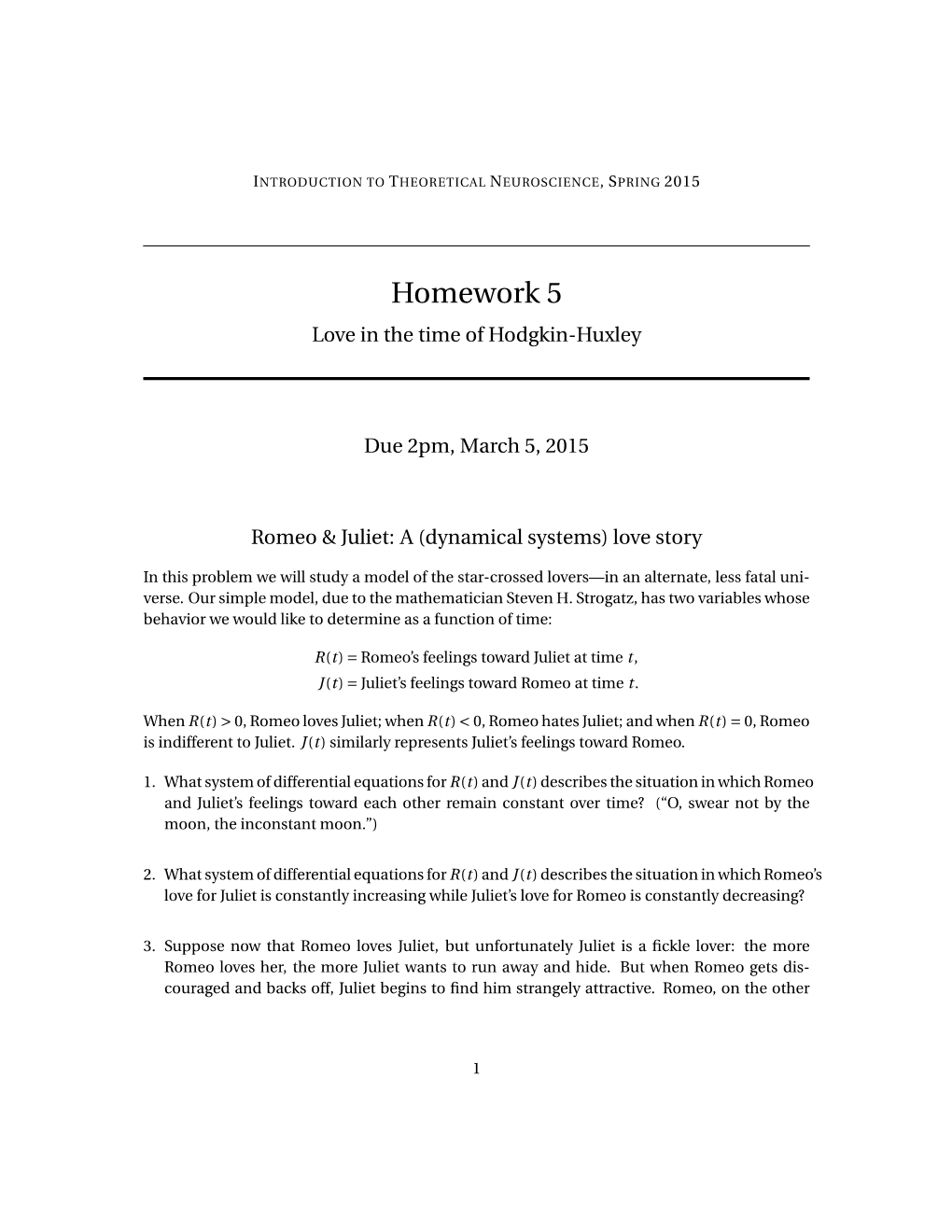 Homework 5 Love in the Time of Hodgkin-Huxley