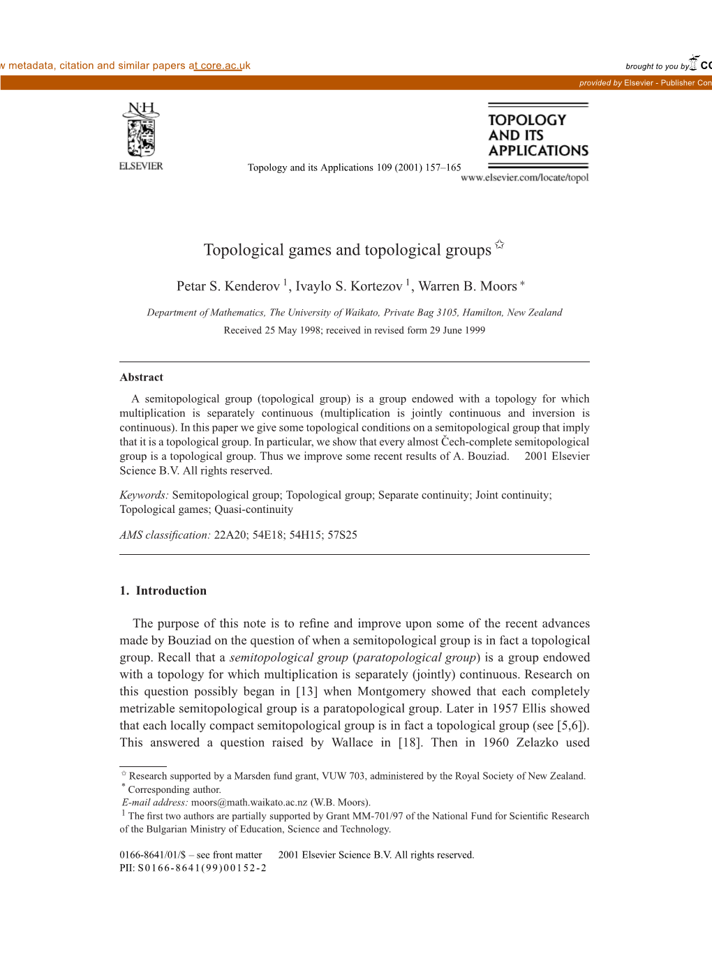 Topological Games and Topological Groups ✩