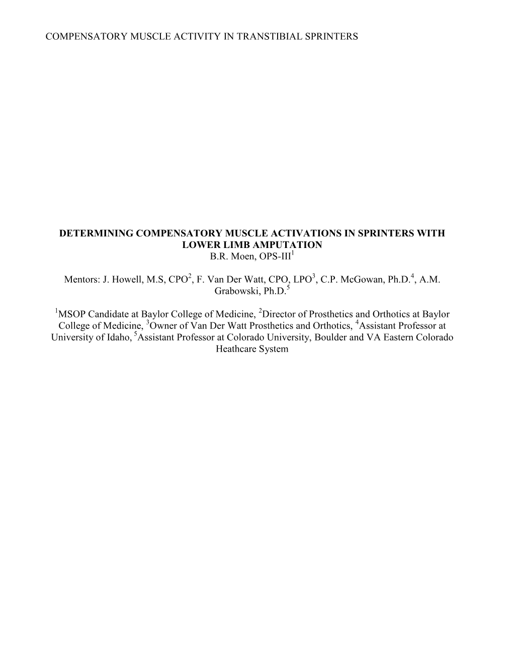 Compensatory Muscle Activity in Transtibial Sprinters Determining Compensatory Muscle Activations in Sprinters with Lower Limb A