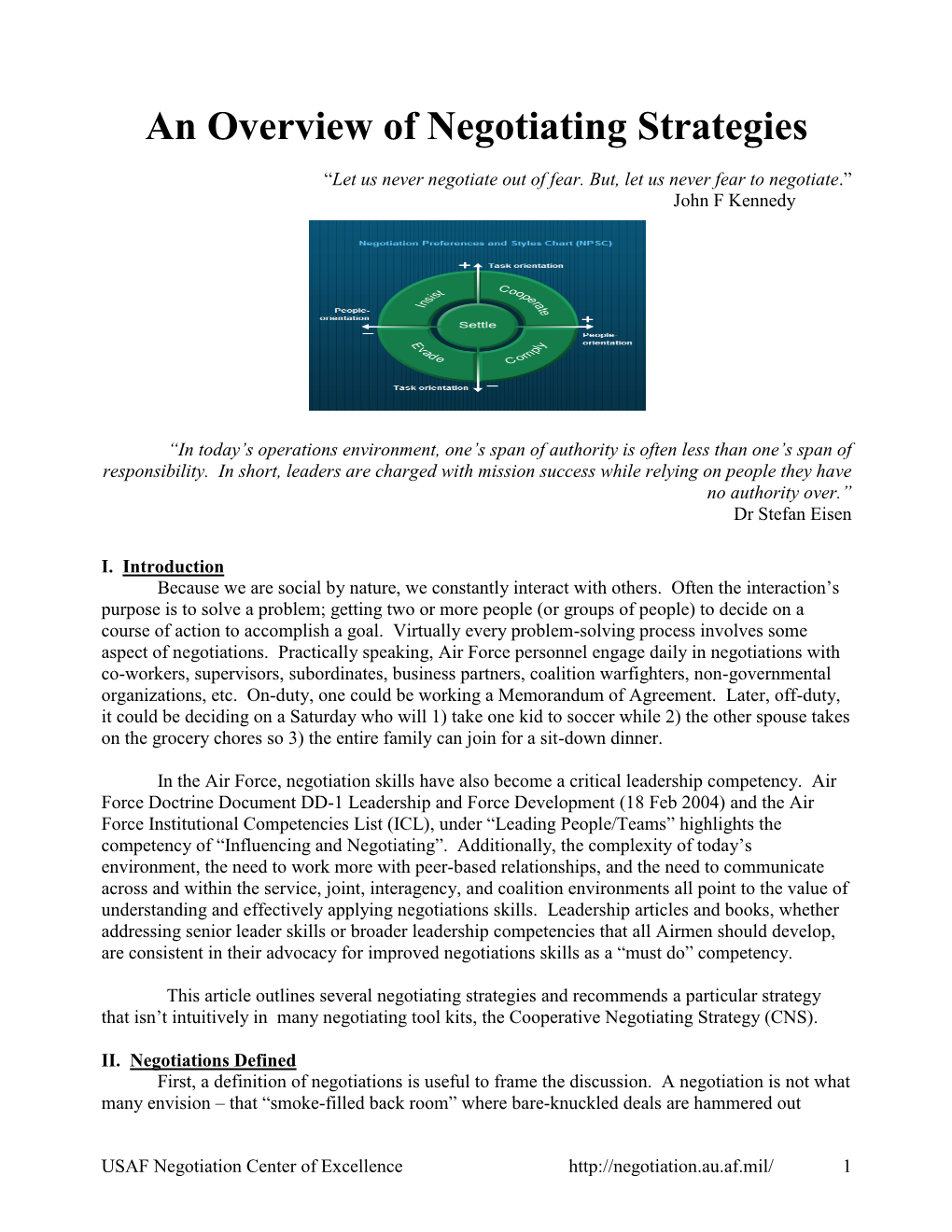 An Overview of Negotiating Strategies