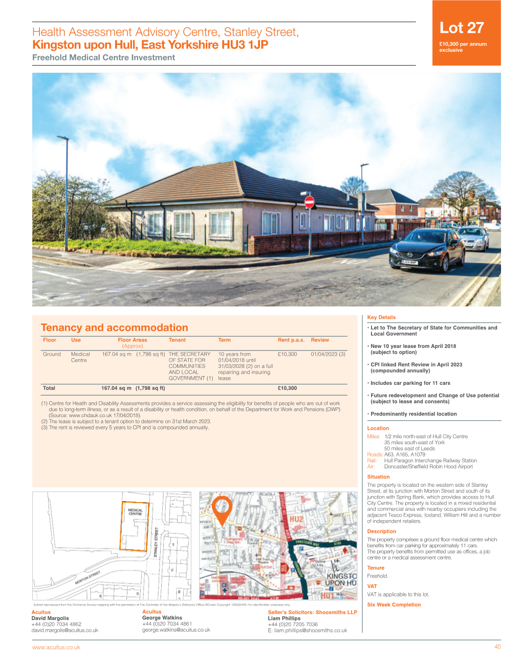 Lot 27 £10,300 Per Annum Kingston Upon Hull , East Yorkshire HU3 1JP Exclusive Freehold Medical Centre Investment