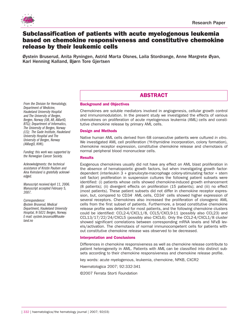 Subclassification of Patients with Acute Myelogenous Leukemia Based On