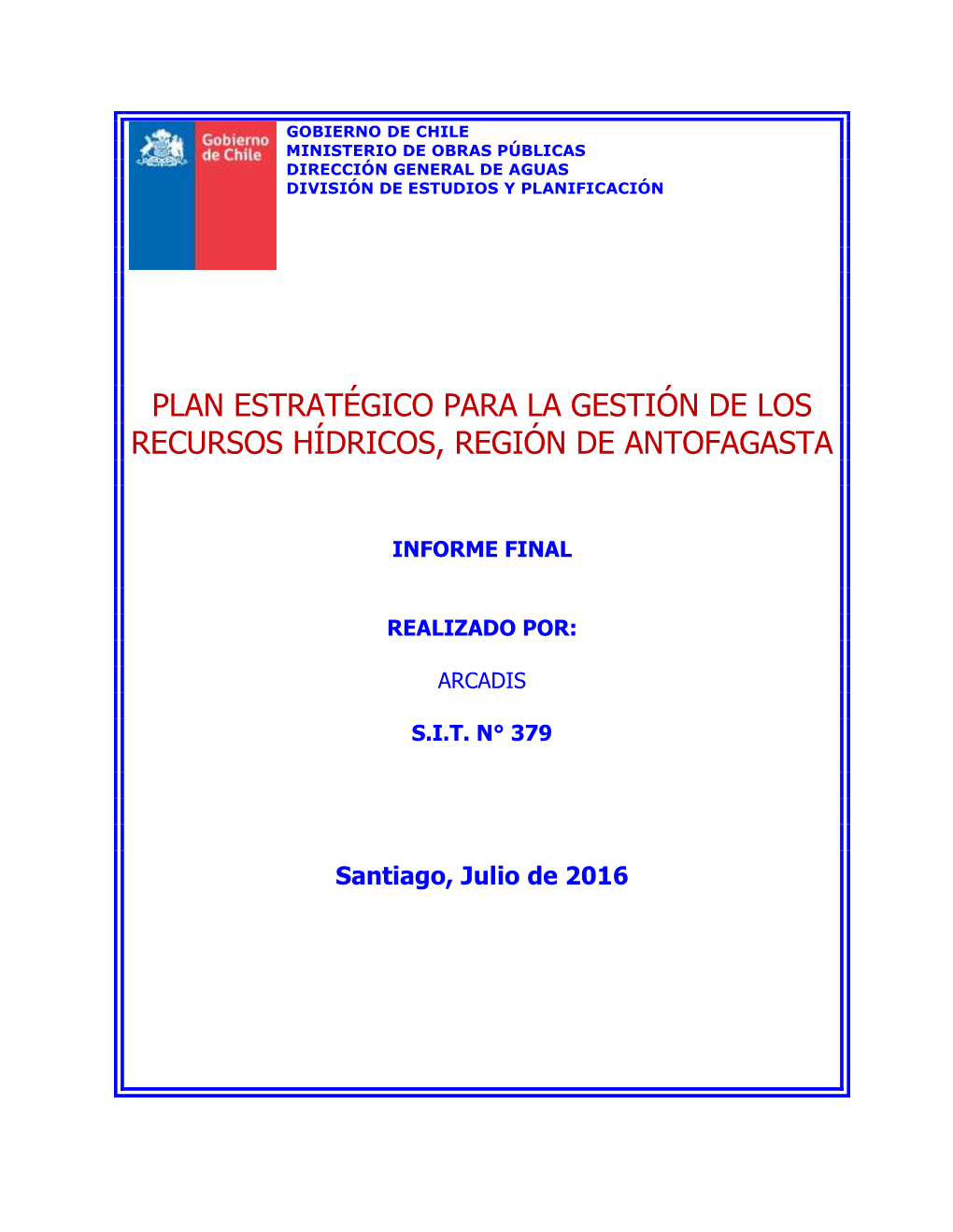 Plan Estratégico Para La Gestión De Los Recursos Hídricos, Región De Antofagasta