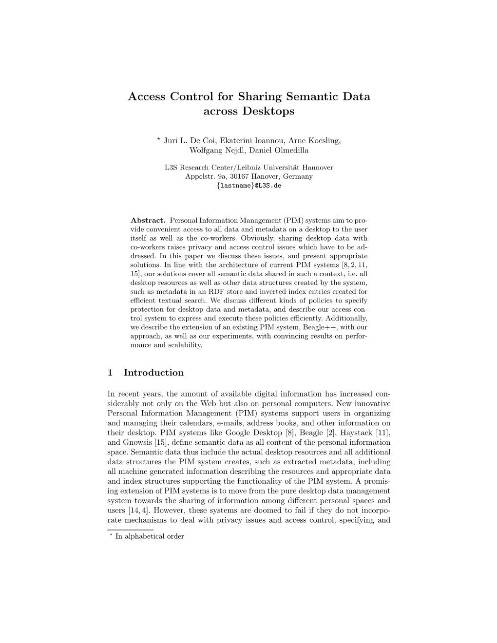 Access Control for Sharing Semantic Data Across Desktops