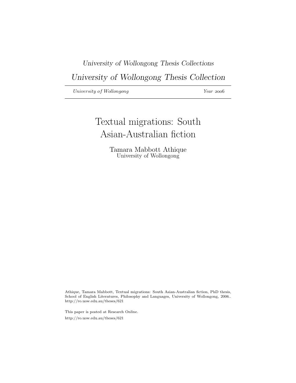Textual Migrations: South Asian-Australian Fiction