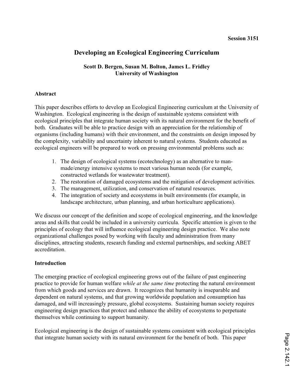 Developing an Ecological Engineering Curriculum