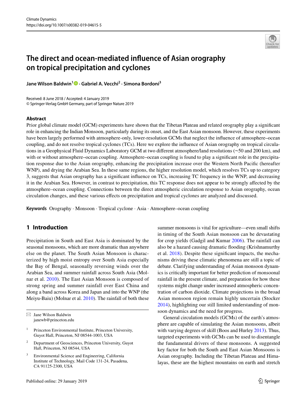 The Direct and Ocean-Mediated Influence of Asian Orography On