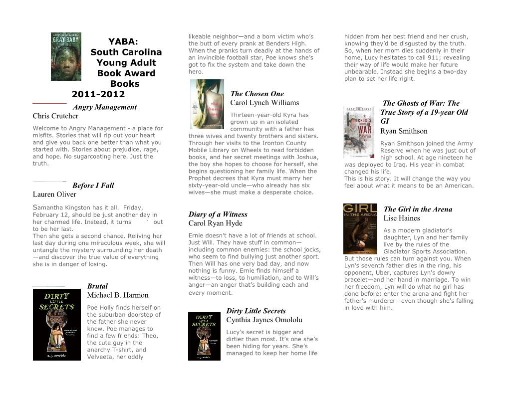 YABA: South Carolina Young Adult Book Award Books 2011-2012