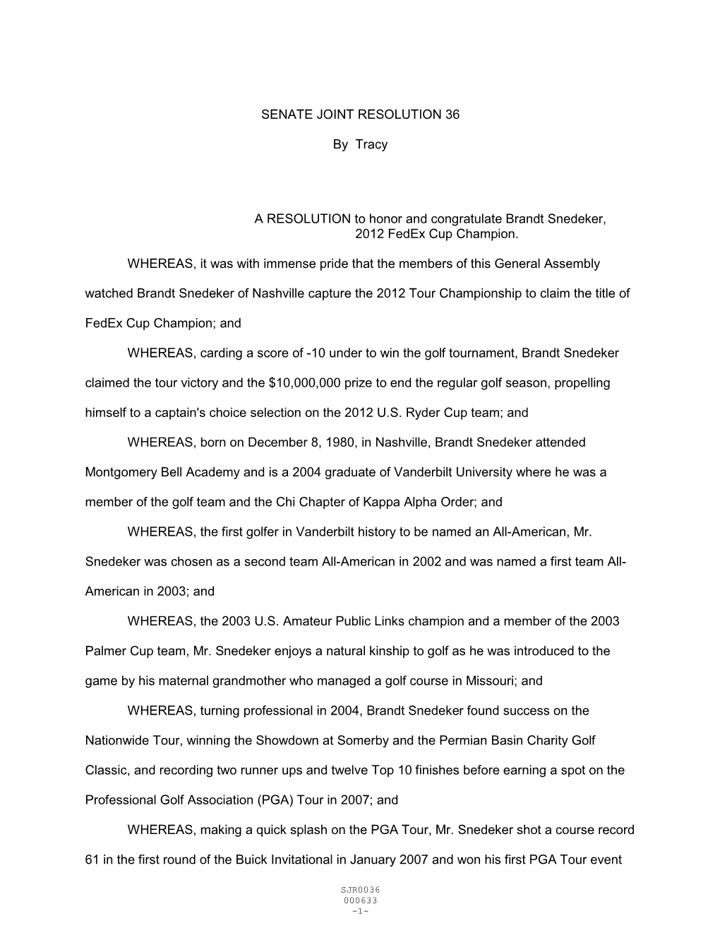 SENATE JOINT RESOLUTION 36 By