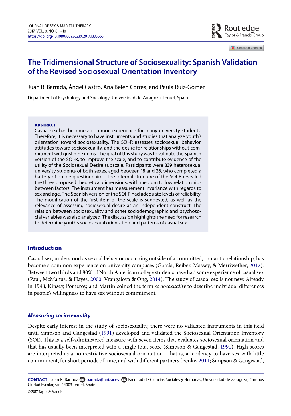 Spanish Validation of the Revised Sociosexual Orientation Inventory