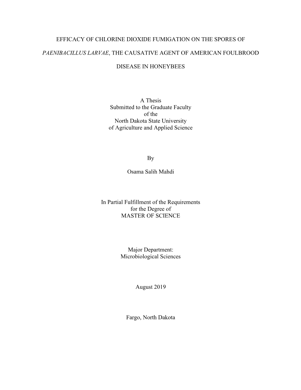 Efficacy of Chlorine Dioxide Fumigation on the Spores Of