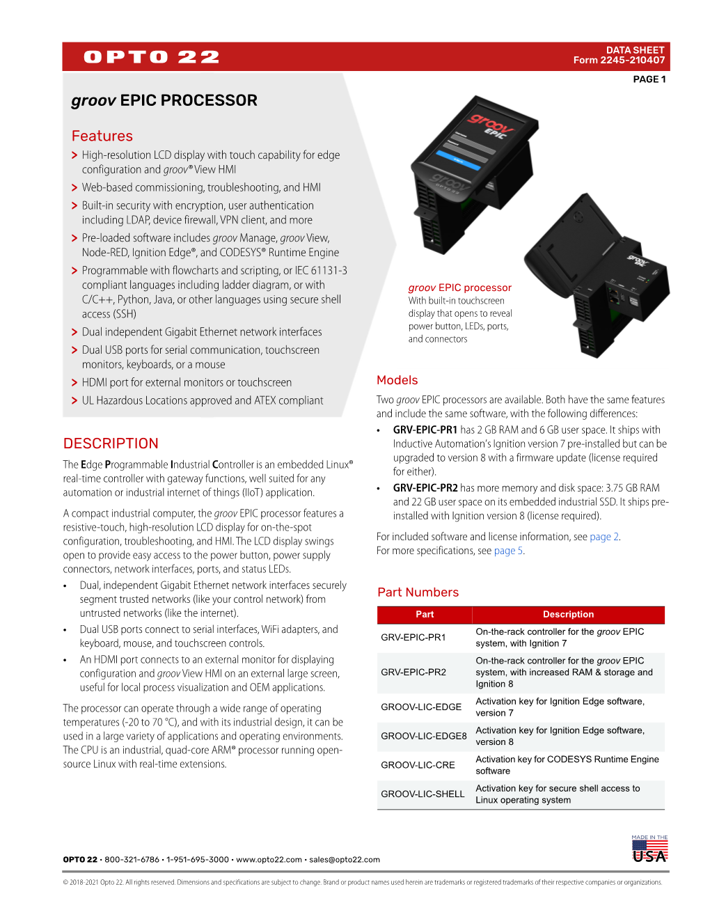 Data Sheet: Groov EPIC Processor